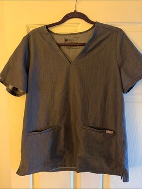 Figs Gray V-Neck Medical Scrub Top